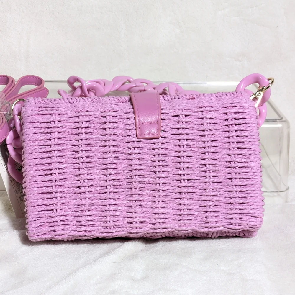 NWT A New Day Target Pink Straw Bag Crossbody and Chain Strap Easter Barbiecore - Picture 3 of 13